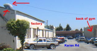 Fiberglass factory and  San Mateo Gymnastics, back of main gymnastics gym