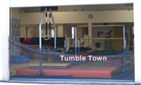 Tumble Town gym open roll-up door